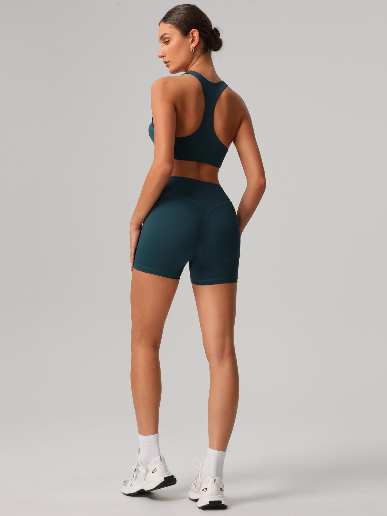 Women's Solid Crop Sports Bra & High Waist Shorts Sportswear Set, Casual U Neck Sleeveless Crop Top & Skinny Shorts, Ladies Sportswear for Indoor Outdoor Wear