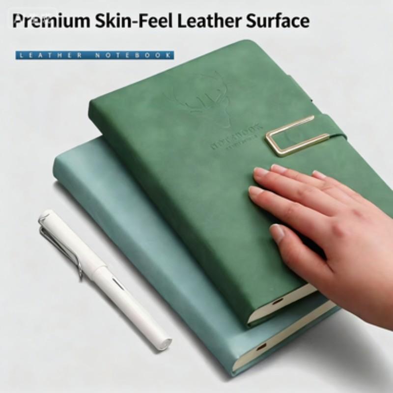 Vintage A5 Leather-Look Notebook, Soft Cover with Bookmark, Ideal for Business Meetings and College Students, Durable Design