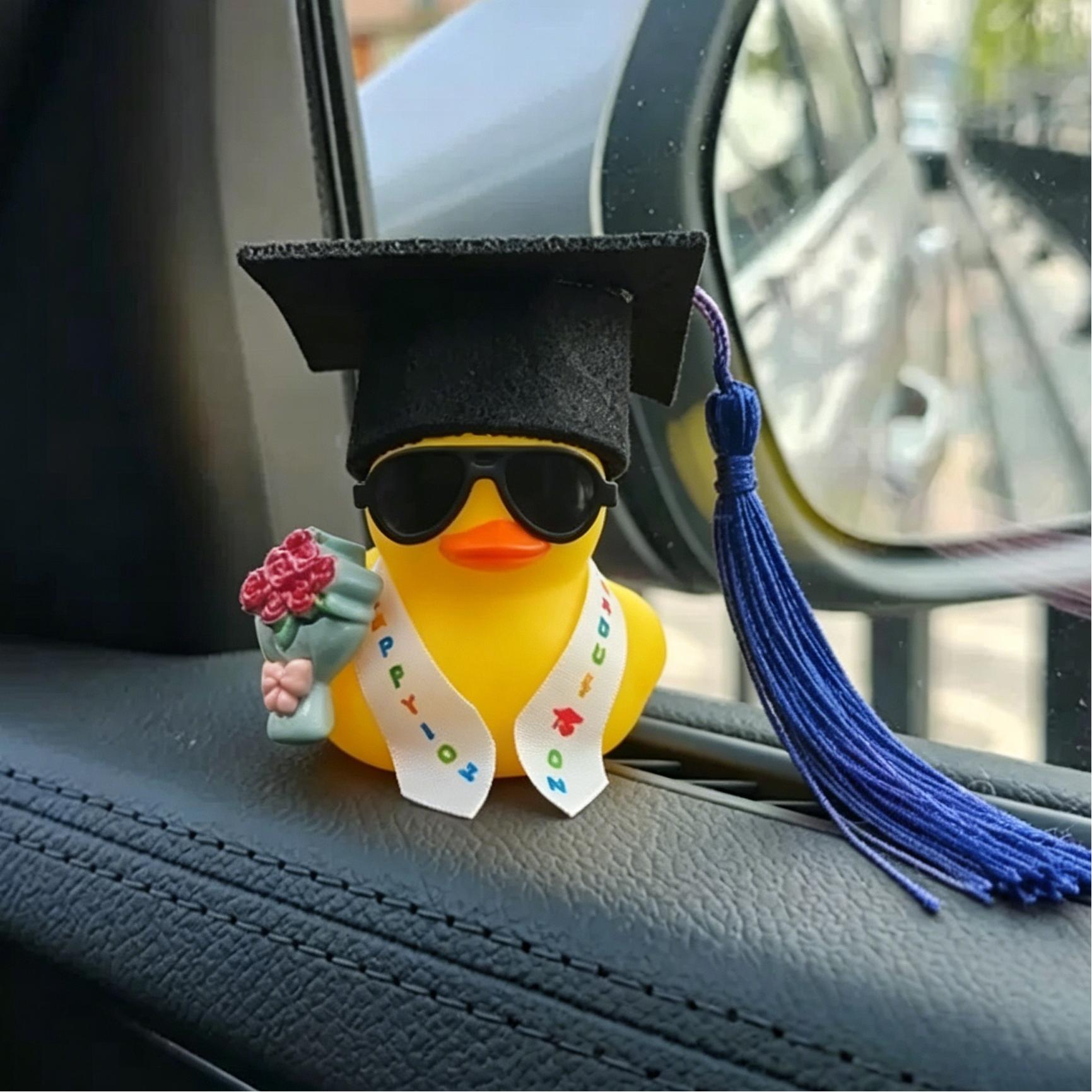 Graduation Duck with Diploma & Tassel - Cute Yellow Duck with Glasses Suitable for Car Dashboard Decor, Graduation Party Favors, Diploma Holder Gift for Graduation Decoration, Capable for Car and Events Decorations