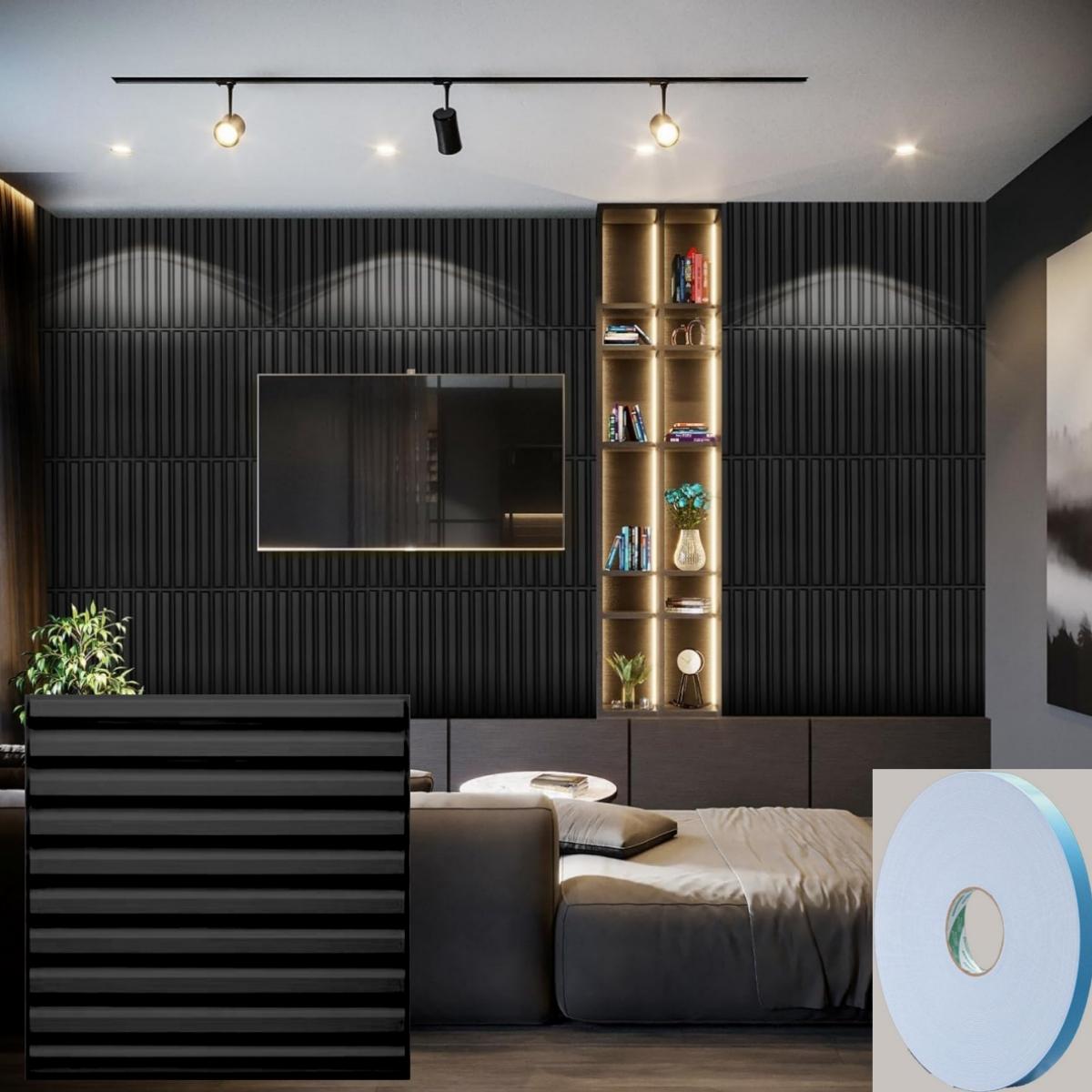 Kuujojo Striped Pattern Wall Panel with Tape, Self Adhesive Waterproof, Easy Installation, PVC Material 3D Wall Decor Panel, Multiple Pack Options, Wall Decorative Panel for Living Room Bedroom Study Room, Home Decoration, Waterproof Decorative Panels