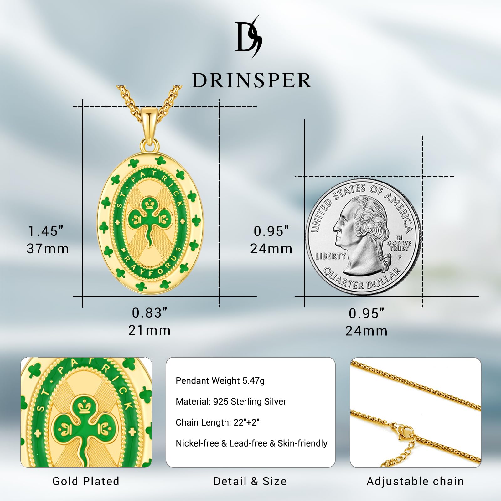 Thanches Saint Patrick Protect Us Medal Cross Necklace 925 Sterling Silver Pendant Religious Ireland Patron Retro Green Amulet Jewelry Gift for Men Women