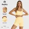 Aoysky Women's 2-Piece Fitted Gingham Athletic Set - Padded Open Back Crop Tank Top & High Waist Seamless Above-the-Knee Shorts, Stretchy Outdoor Yoga Workout Wear (S-XXL), Summer Beach Outfit Sets for Women,sohochic