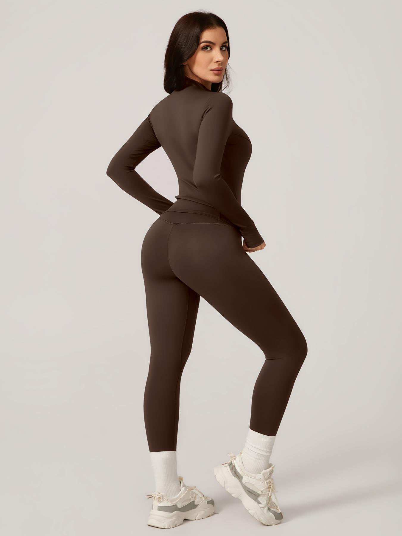 Women's Two-Piece Slim-Fitting Workout Set, Long Sleeve Top and Below-Ankle Sports Pants with Natural Waistline, All-Season Wearable Comfort Tracksuit Set, Stretchy Suit Set