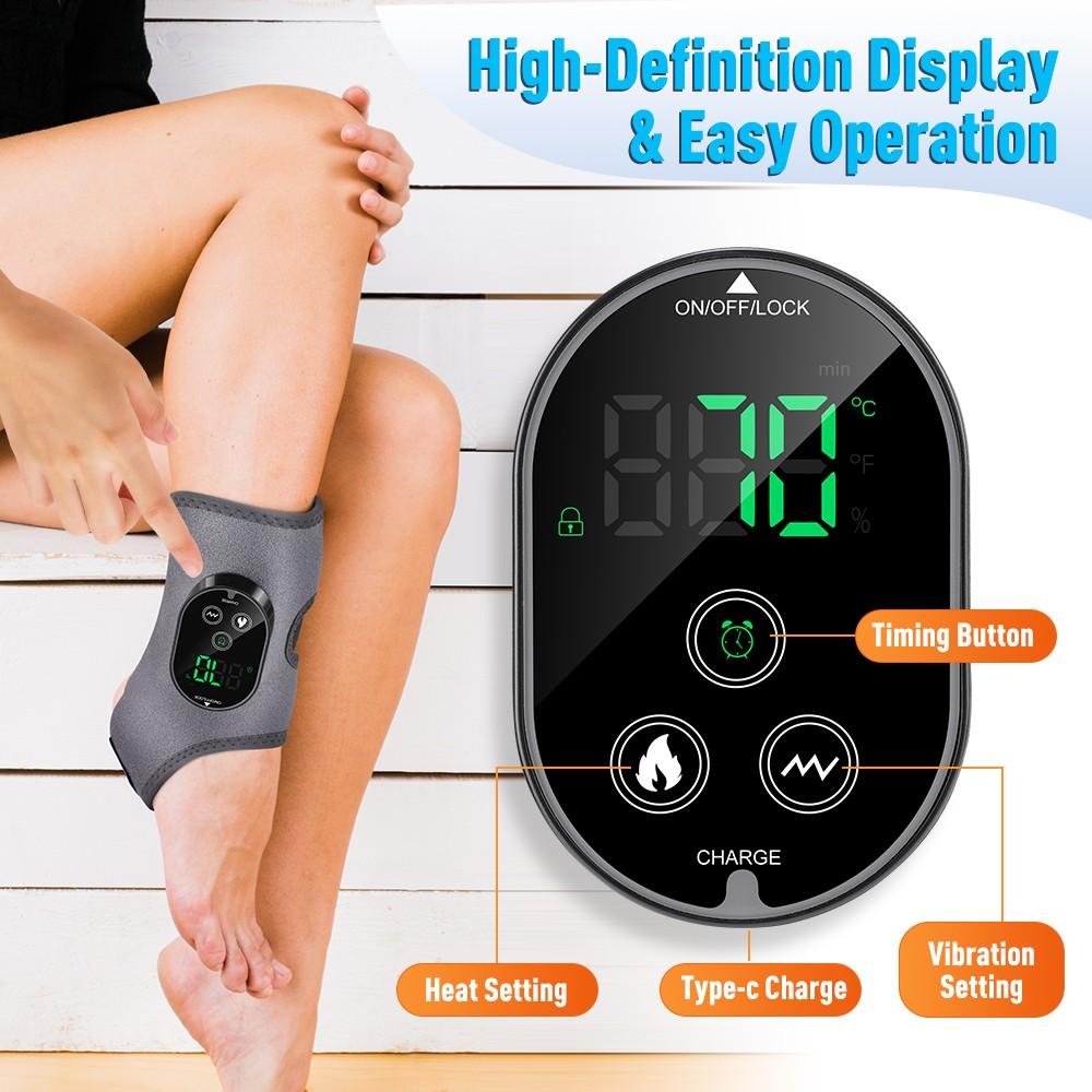 Wireless Ankle Foot Massager, 6 Temperature Settings, 3 Vibration Modes, Adjustable Timer, 3000mah Battery, 3-IN-1 Used for Foot, Ankle, Elbow, Fits Left/Right Feet