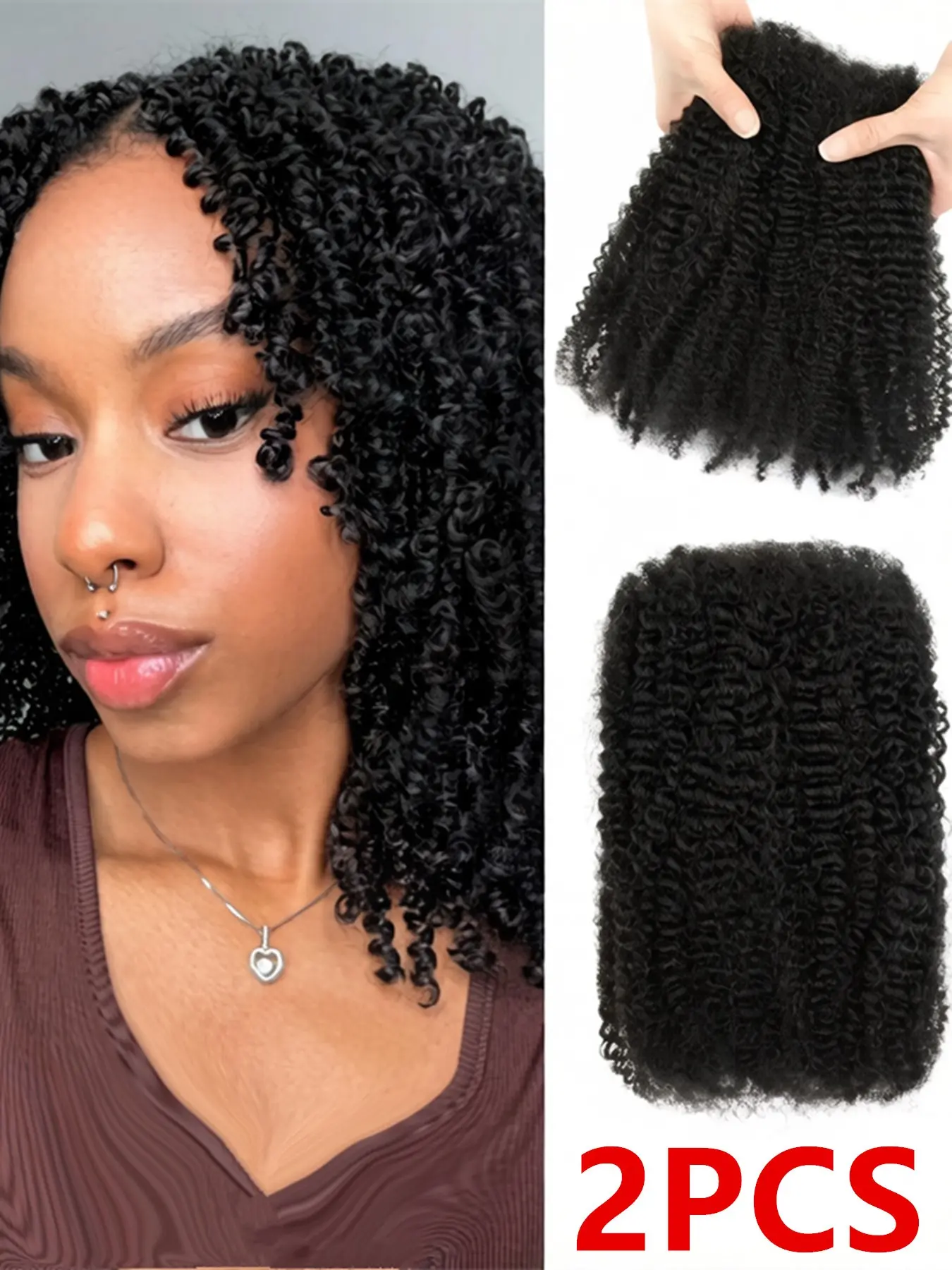 2PCS Afro Kinkys Bulk Human Hair 30g/Pack for Mini Twist, Braiding Hair for Dreadlocks, Loc Repair, Twists, Dreadlock Extensions No Short Hair 10-16 Inch Natural Black Crochet Braids