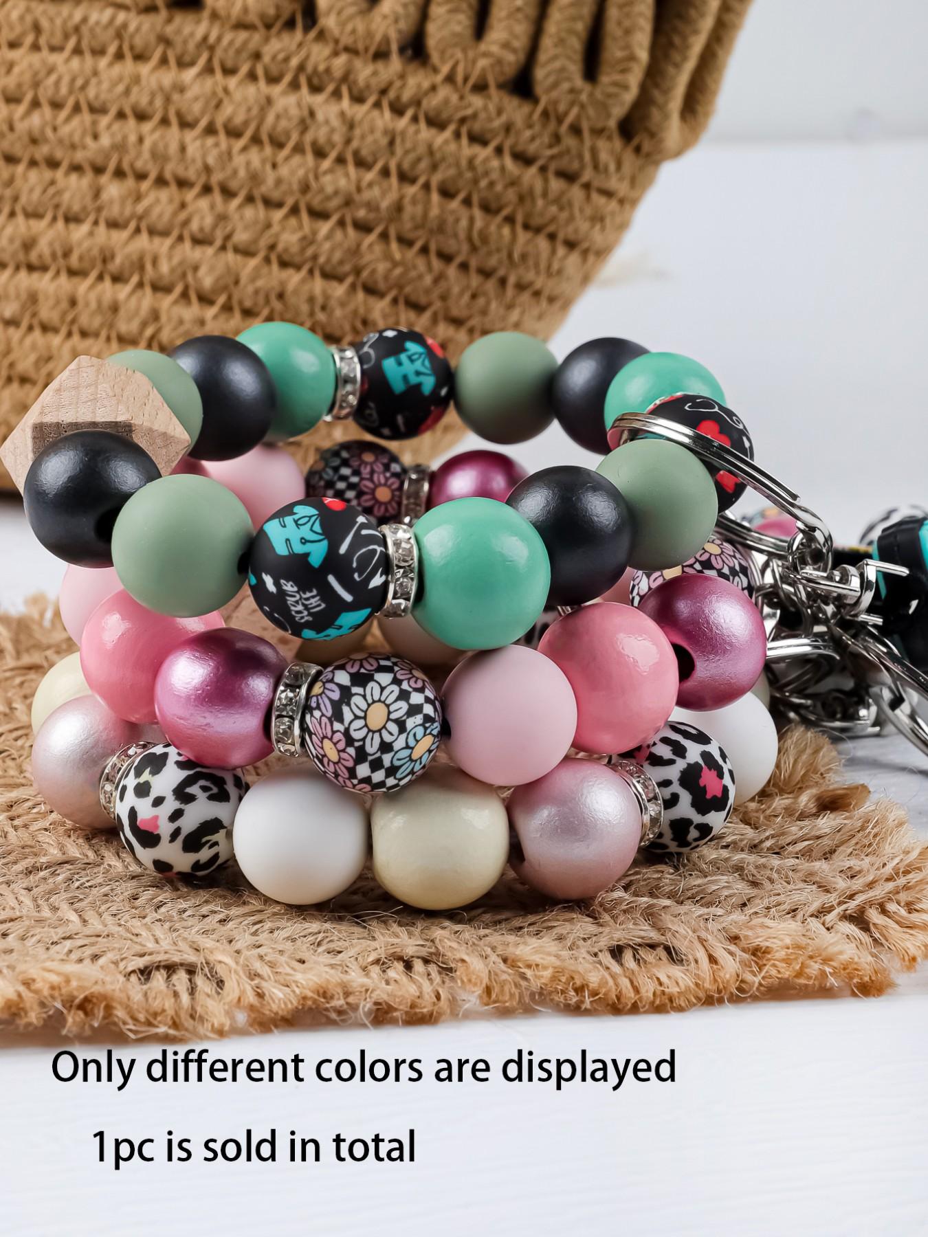 Nurse Themed Beaded Keychain, Handmade Silicone Wristlet, Leopard Print Beads, Anti-Lost Keychain for Medical Staff, Ideal Gift