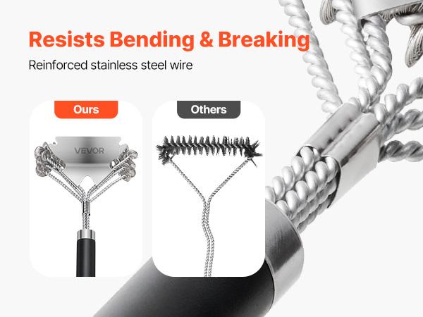 VEVOR Grill Brush and Scraper, BBQ Brush for Outdoor Grills, Stainless Steel Woven Wire, Bristle Free Barbecue Brushes for Porcelain, Charcoal, Grate Cleaner Grill Accessories, 17 in