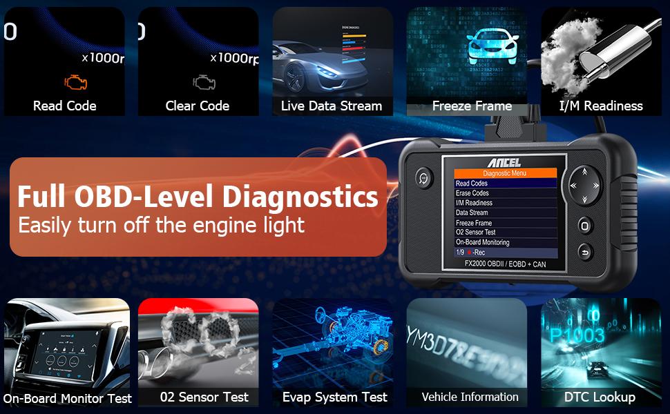 ANCEL FX2000 Automotive OBD2 Scanner, Engine ABS SRS Transmission Diagnostic Tool, Check Engine Code Reader for All Cars, Lifetime Free Upgrade
