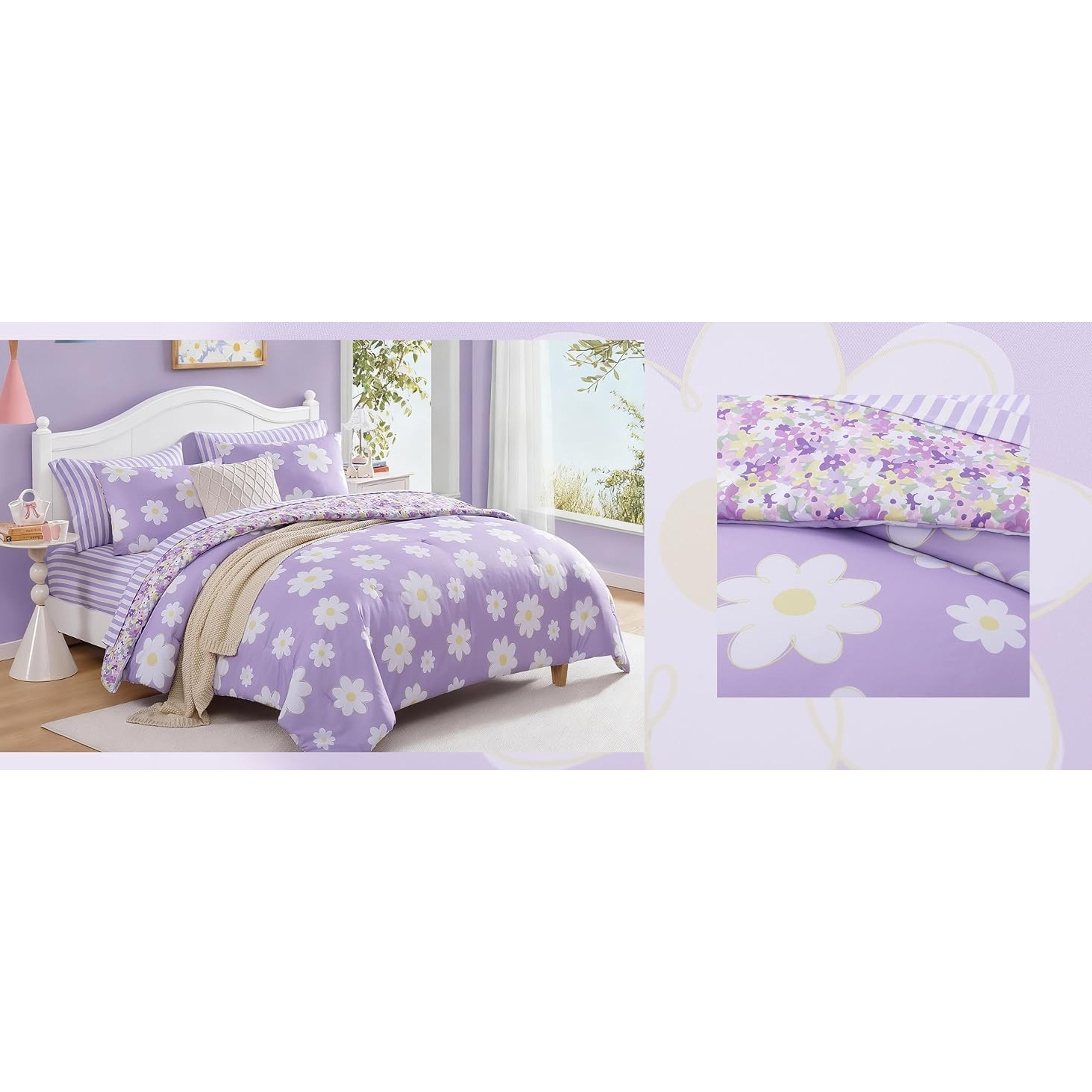 Full Size Comforter Set for Girls Purple Daisy 7 Pieces Bed in a Bag | Reversible Floral All Season Bedding Sets with Sheets, Pillowcase & Sham Full Size Comforter Set for Girls Purple Daisy 7 Pieces Bed in a Bag | Reversible Floral All Season Bedding Sets with Sheets, Pillowcase & Sham
