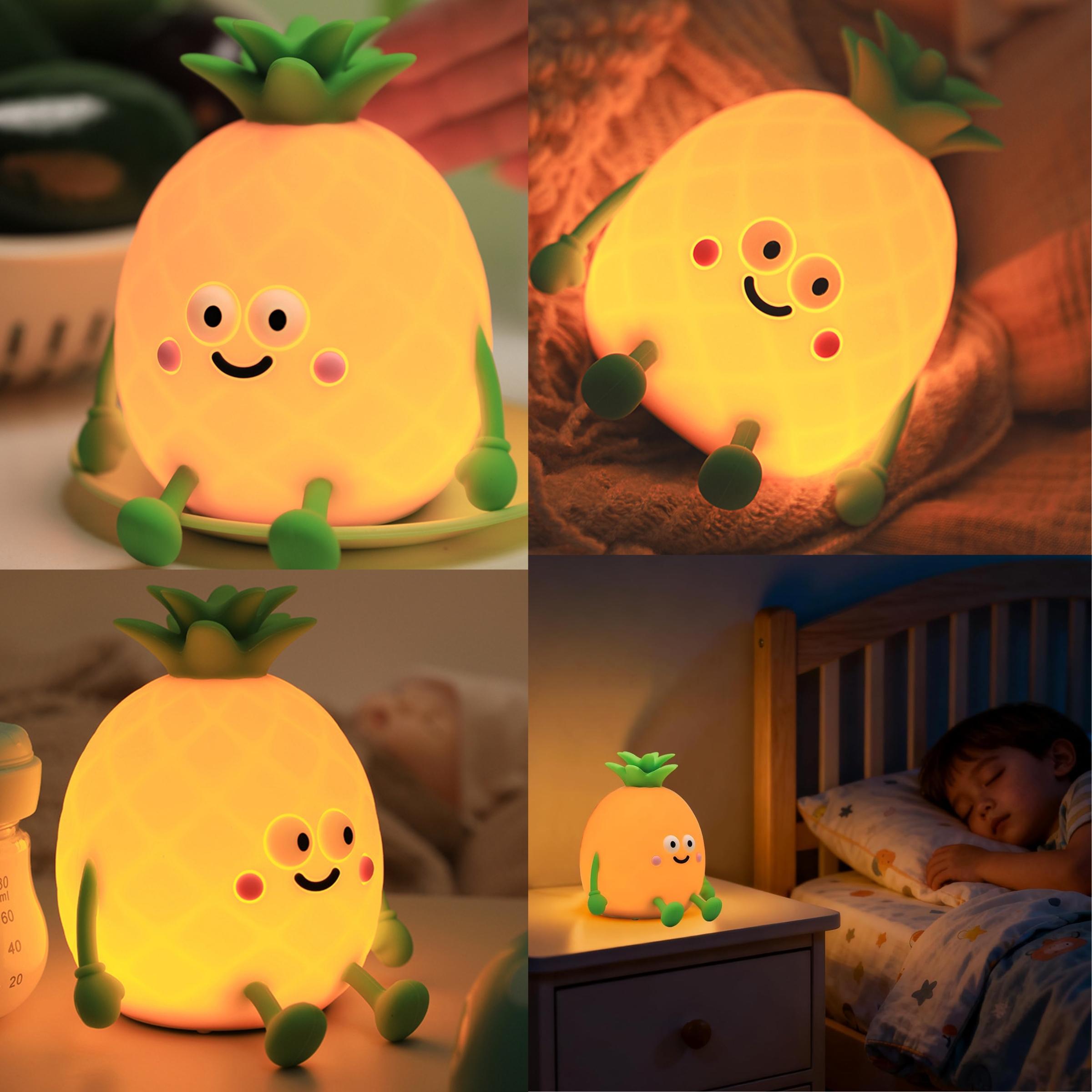 Cute Pineapple Shape Colorful Night Light, Warm Light 3 Levels Brightness and 7 Colors Light, with timer, USB Rechargeable Ambient Lamp Suitable for Bedroom, Living Room and Children's Room