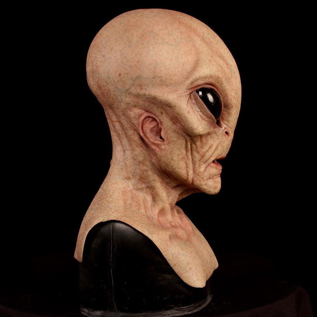 Halloween Alien Latex Mask - Unisex Adult Mature Space Element Cosplay Horror UFO Skull Helmet, Carnival Dress-Up Party Costume Prop Accessories for Novelty Toy Enthusiasts