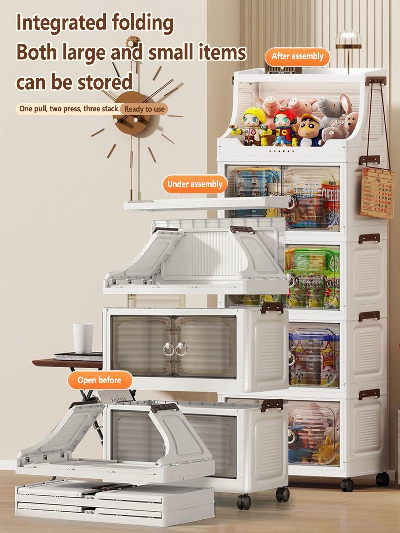 Foldable Storage Cabinet, Multi-Layer Home Bedroom Clothes Organizer, No Installation Living Room Plastic Shelf, Durable & Space-Saving Design, Drawers