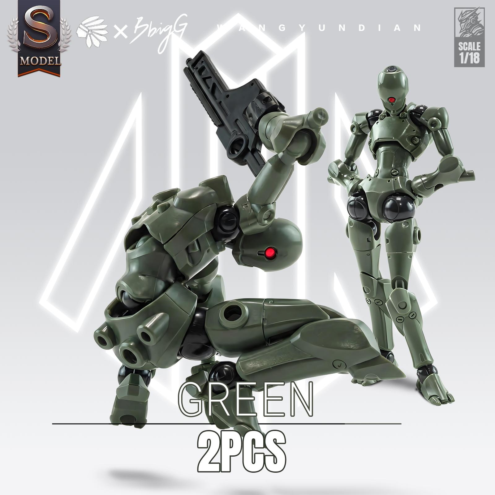 Dual-Pack 1/18 Scale Ultra-Detailed Articulated Figures Action Figures Robot Model Set, 3.75 Inch Sci-Fi Robot Assembly Kit with Weapons & Display Stand, Cyberpunk Desktop Decor Gift