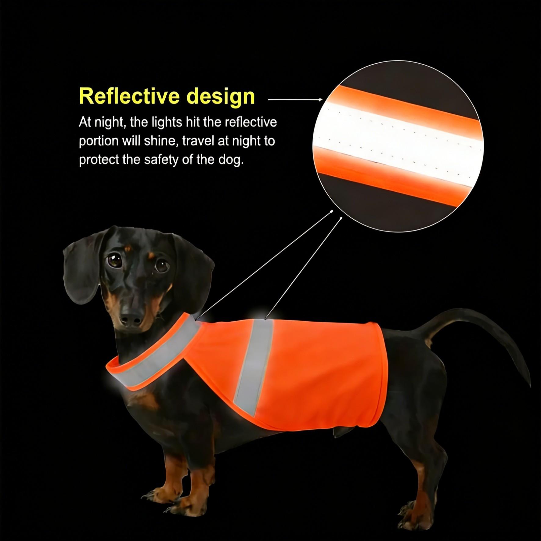 Fluorescent Reflective Dog Vest, High Visibility Safety Pet Coat, Adjustable Hook Loop Straps for Small to Large Dogs