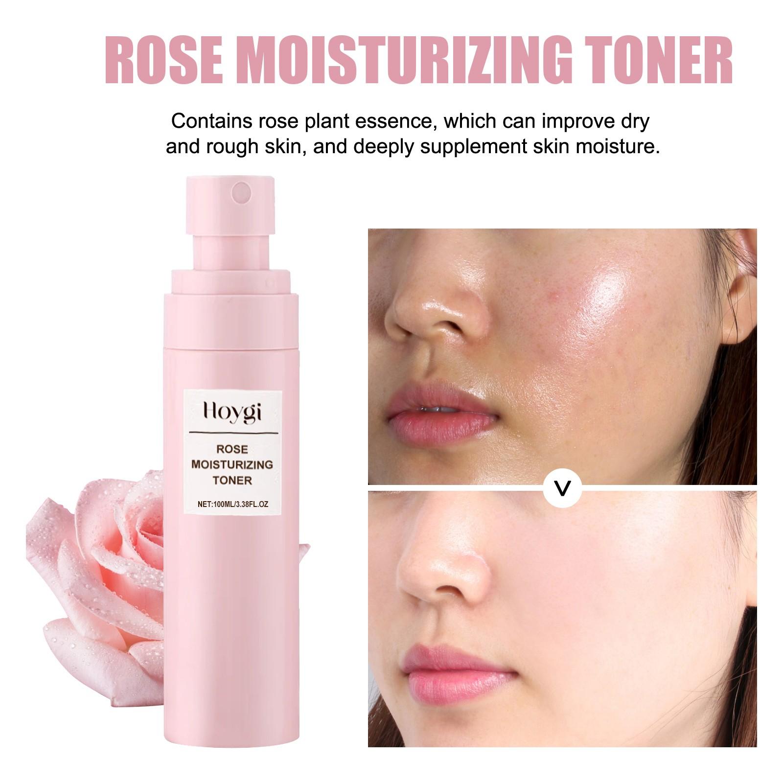 HOYGI Rose Water Moisturizing Facial Mist Spray & Hydrating Toner | With Hyaluronic Acid, Rose Flower Extract, Glycerin & Sodium PCA | Deep Hydration, Pore Minimizing, Soothe Redness, Oil Control | Mild Non-Irritating Formula for Sensitive Skin, Improves