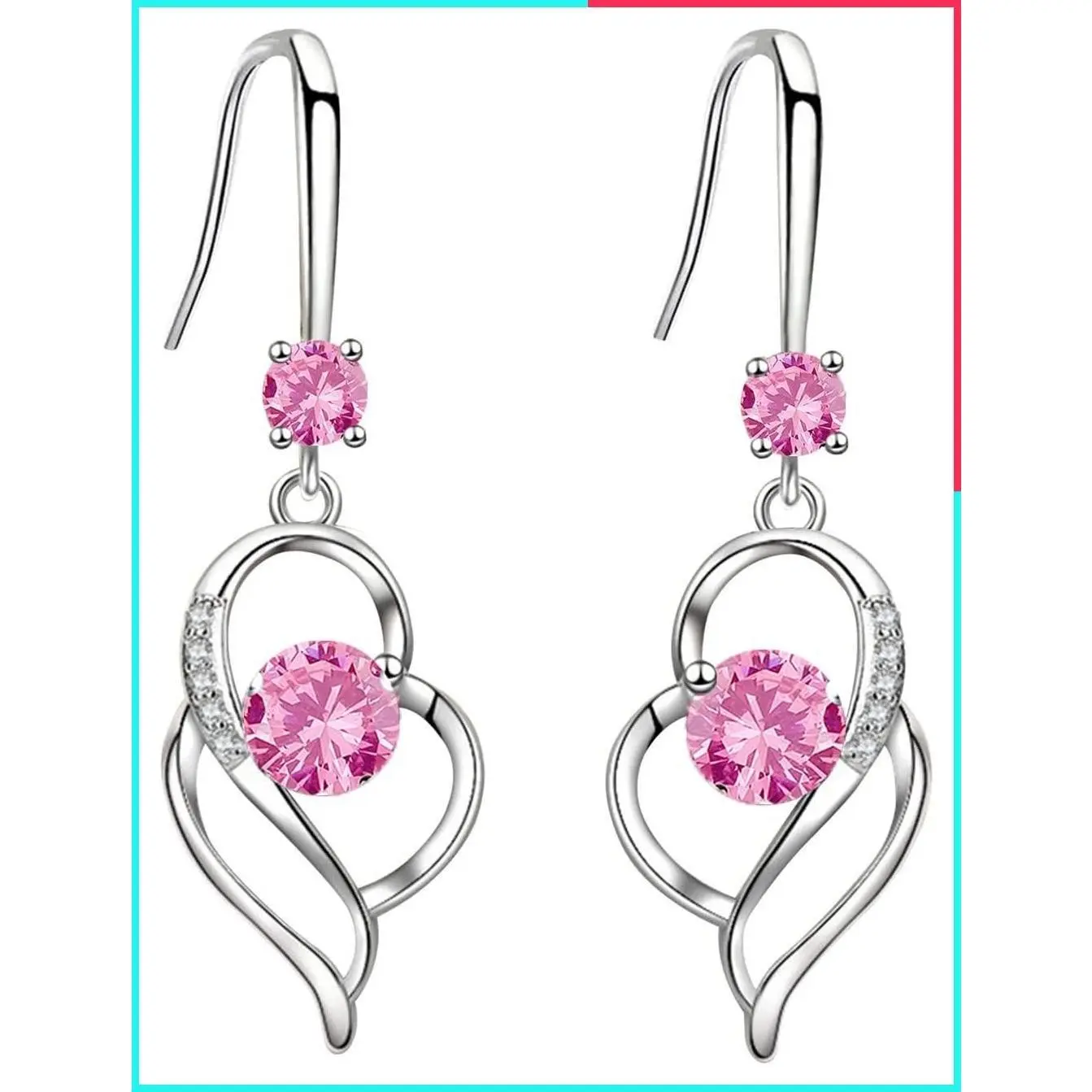 925 Sterling Silver Heart Dangle Drop Earrings for Women - Hypoallergenic Nickel Free Sparkly Crystal Fashion Jewelry