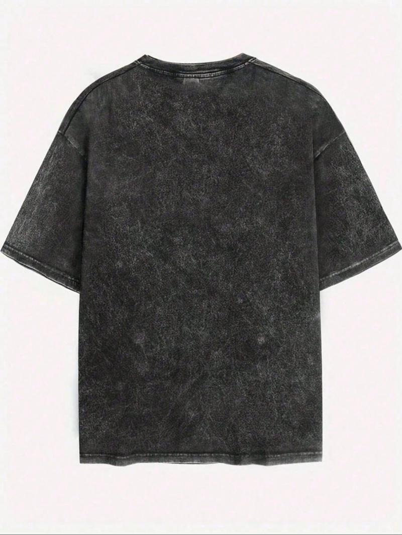 Men's Retro Style Washed Distressed Crew Neck Tee, Regular Fit Casual Comfy Short Sleeve Round Neck T-shirt for Fashion Men's Top, Menswear