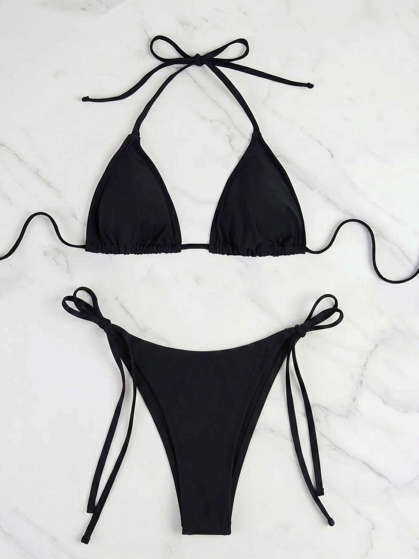New Braided Triangle Cup Sexy Bikini, Fashion Luxury Metal Pendant Strap Split Tie Swimwear Set, Summer Beach Resort Swimsuit for Women, Summer Swimsuits