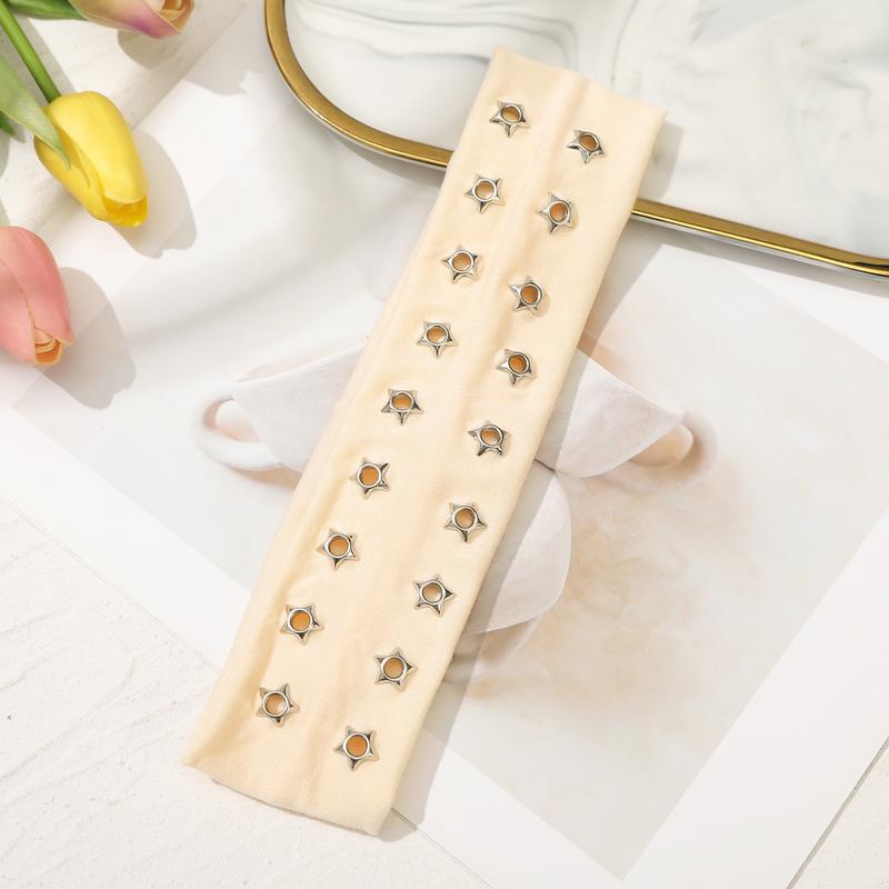 AWAYTR Y2k Grommet Wide Headbands for Women Star Metal Hollow Out Elastic Head Bands Y2k Fashion Girls Punk Grunge Stretchy Hair band Hair Accessories