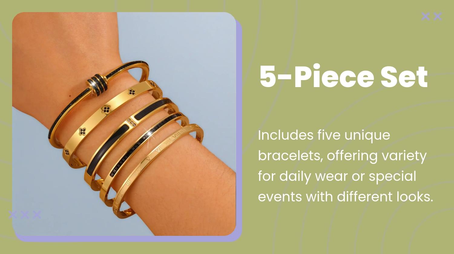 Elegant Stainless Steel Bangle Set, Trendy Stack Bangle, 5-Piece Fashionable Bracelet Classic Design, Perfect for Daily Wear & Special Occasions