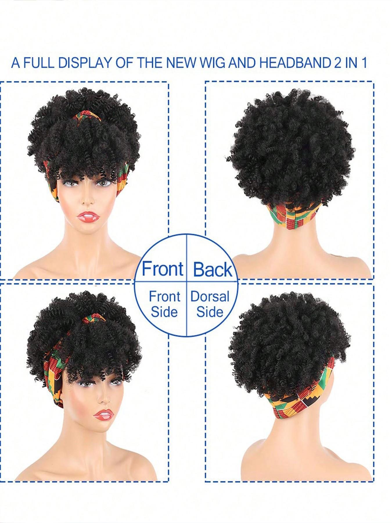 Two-In-One Curly Wig Set for Women, Voluminous Gradient Ponytail with Headband Scarf, Perfect for Festive Events