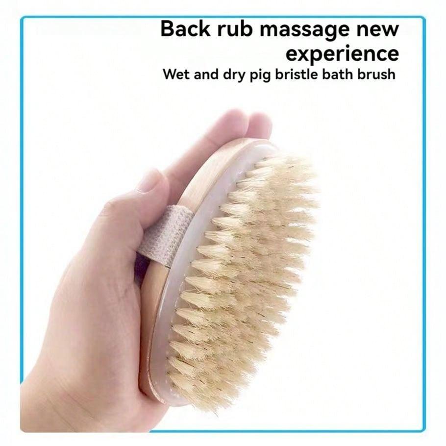 Multifunctional Pig Hair Handheld Brush, Oval Reeds Bristle Brush, Bath Brush, Shower Brush, Laundry Brush, Essential Cleaning Tool