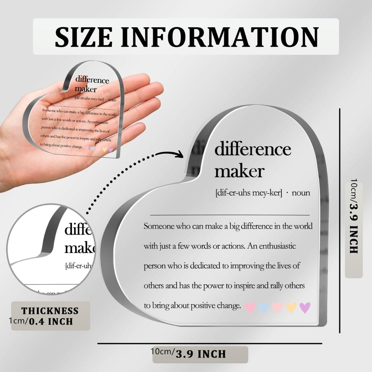 Heart Shaped Acrylic Ornament, 1 Count Difference Maker Gift, Desktop Decoration for Teacher, Colleague, Boss, Volunteer, Nurse, Doctor, Manager, Director, Signs