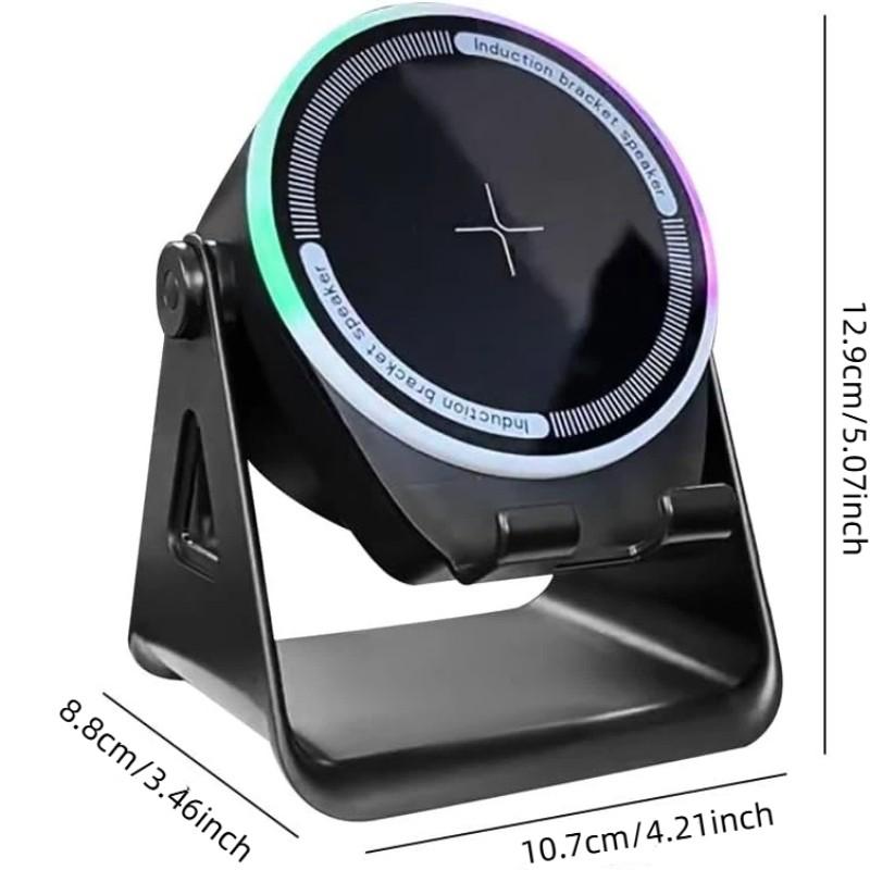 Wireless Induction Speaker Bluetooth-compatible 5-In-1, USB Emergency Charger, RGB Light, 360° Rotating Stand, Portable Desktop, Home, Outdoor, Travel Gift