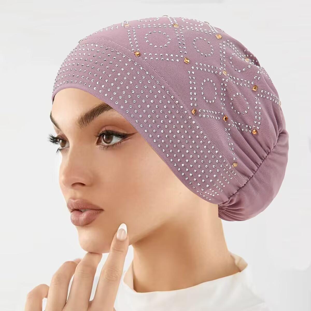 Women's Fashionable Encrusted Headscarf Hat, Retro Style Chemo Cap, Comfortable & Stylish Hair Accessory for Women