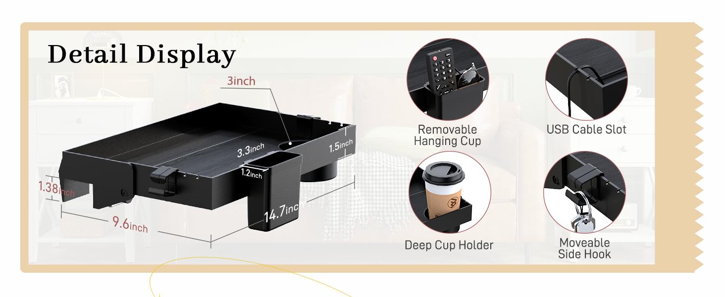 Bedside Shelf, Foldable Bunk Bed Shelf Clip On Nightstand Tray College Dorm Room Essential Table Caddy with Cup & Cord Holder for Top Bunk Organizer Bedroom, Normal Size, Black