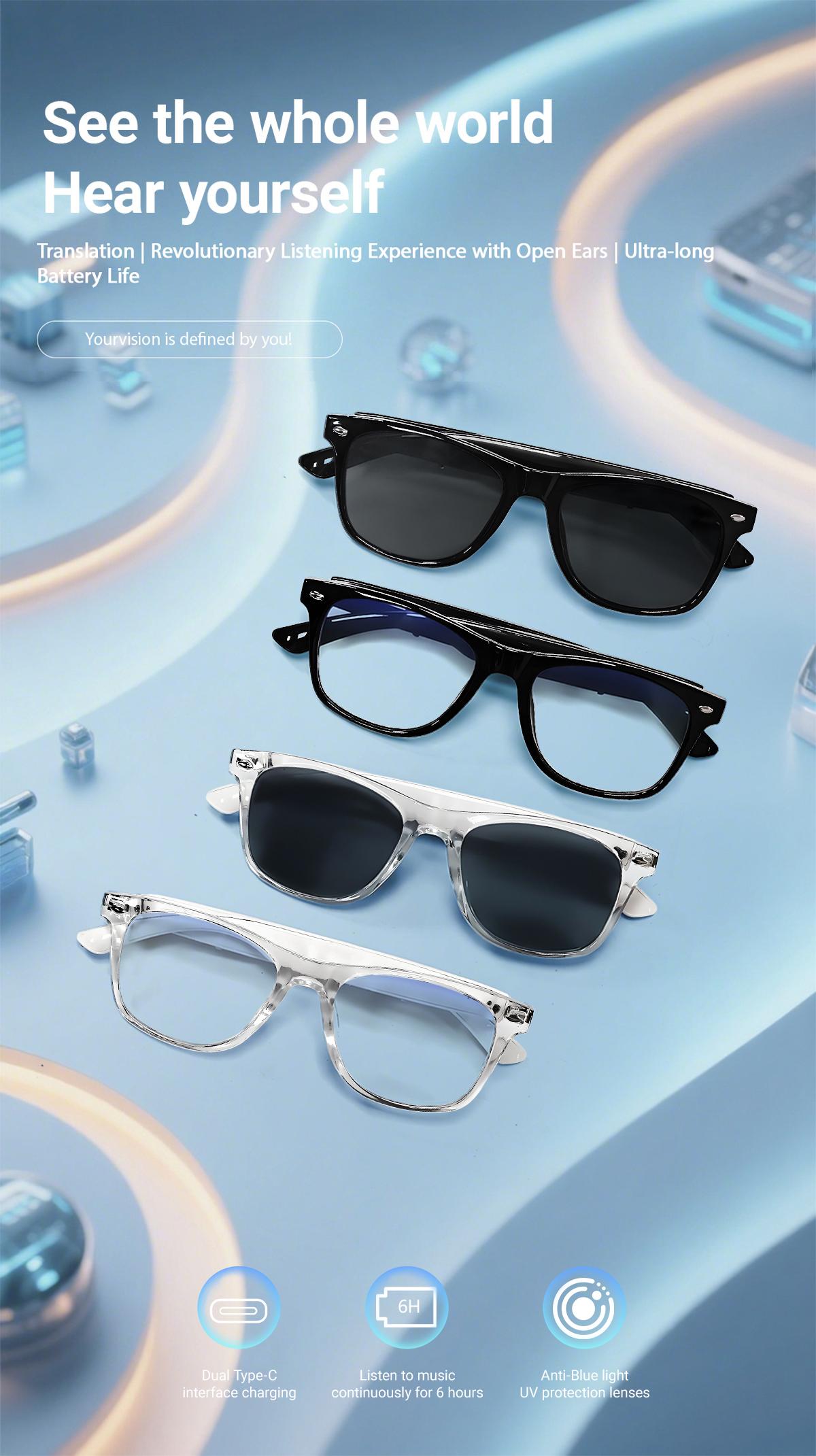 Koipsse smart glasses,translation-enabled, advanced technology, diverse functions, excellent sound quality, support for voice calls, rapid Bluetooth pairing, a large battery capacity, and long battery life. a perfect gift choice and a very cool accessory