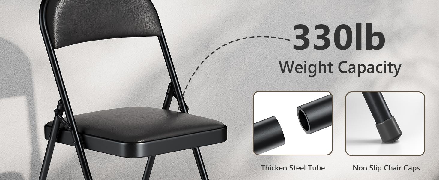Folding Chairs ，PU Leather Padded Folding Chairs for Outside and Indoor, Heavy Duty Portable Foldable Metal Commercial Seat for Home Office, Dorm, Party, Backyard, Lawn, Patio, Black