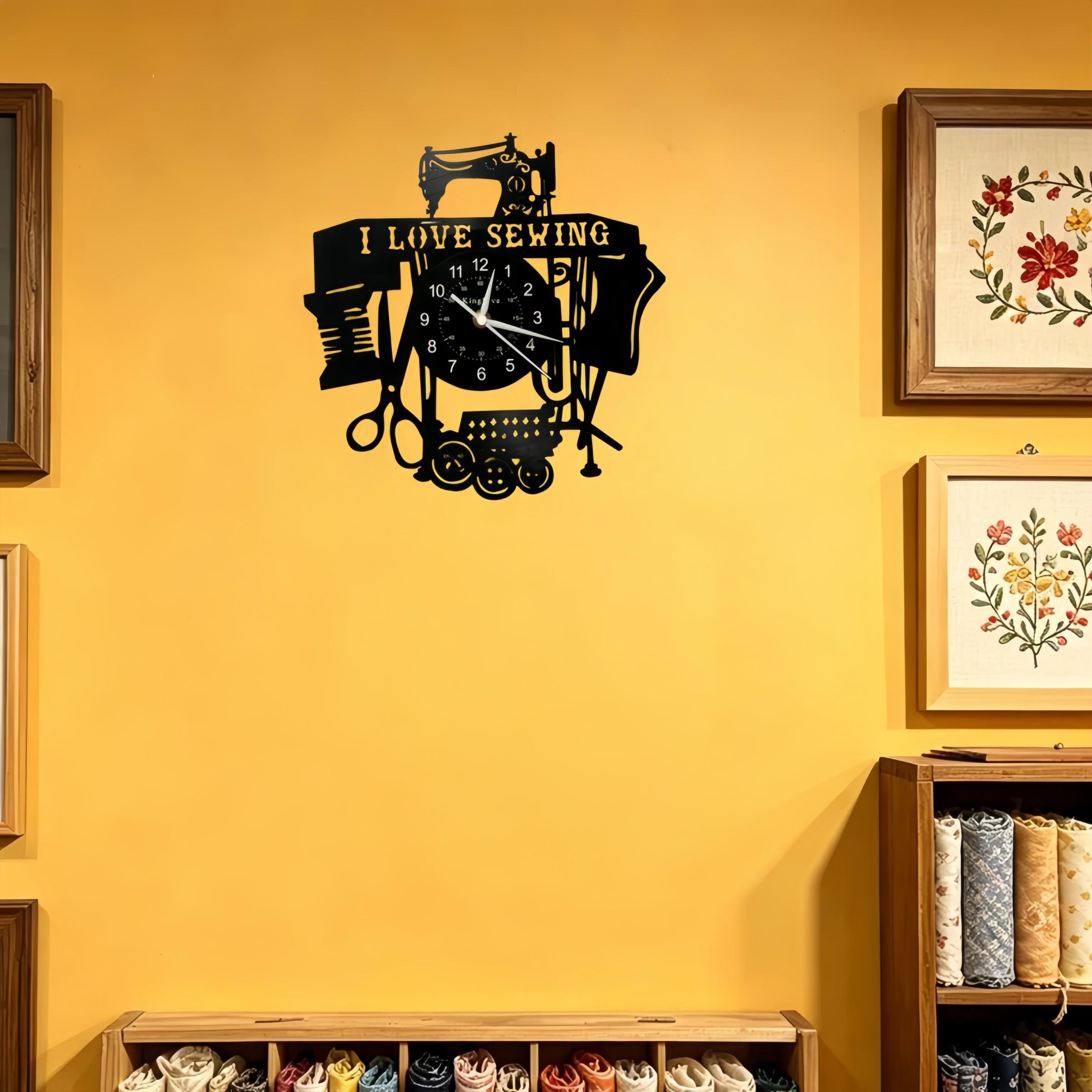 Exclusive Sewing Enthusiast Vinyl Wall Clock, Bold I Love Sewing Slogan, Perfect for Sewing Studio, Tailor Shop, Craft Room, Clothing Store