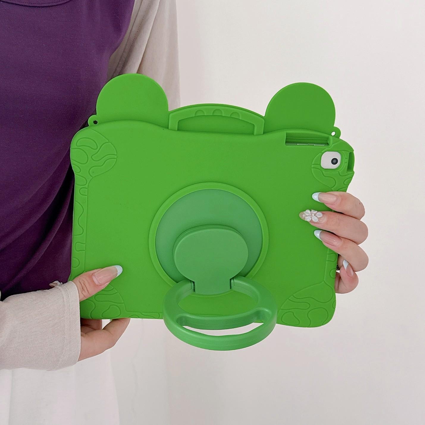 Cute Frog Tablet Case for Kids, Soft Silicone Protective Cover, 360° Rotating Stand, Cartoon Design, Compatible with iPad 7th-10th & Air 11-Inch, Tablet Accessories
