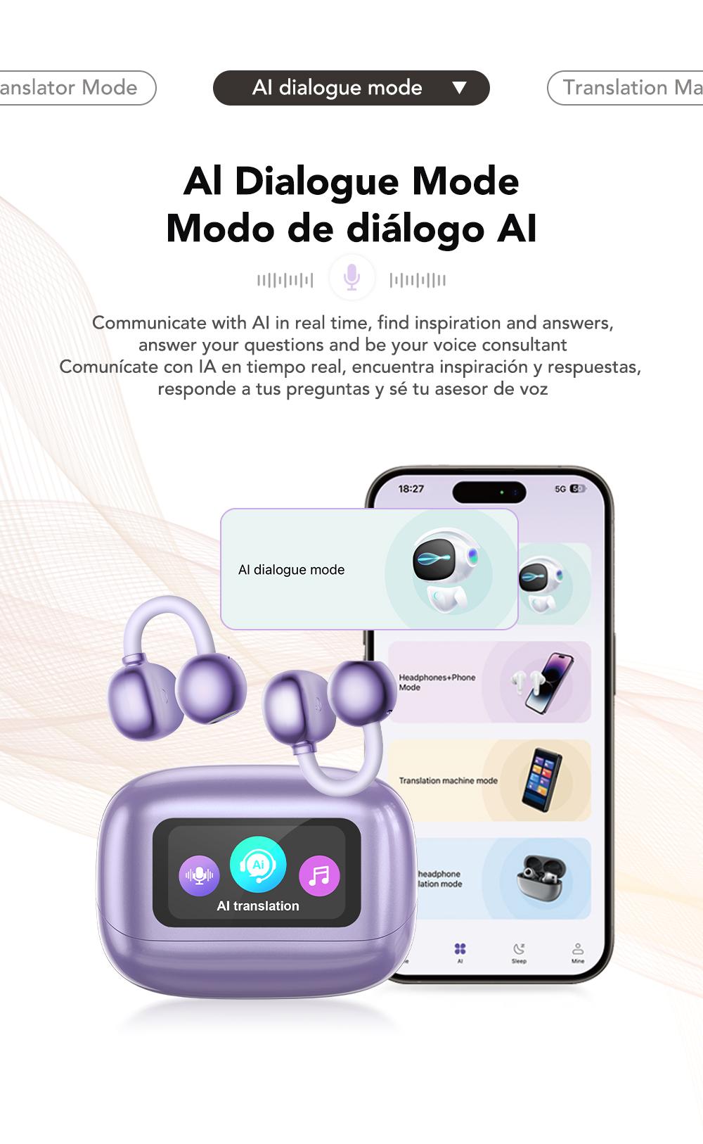 MINISO MS199 Translation Clip On Ear Headphones Full Color Touch Screen, Audio Wireless Headphones Support 135 Languages Real Time Bluetooth Translation Built-in Microphone for Music & Phone Calls,Sport Waterproof & Sweatproof
