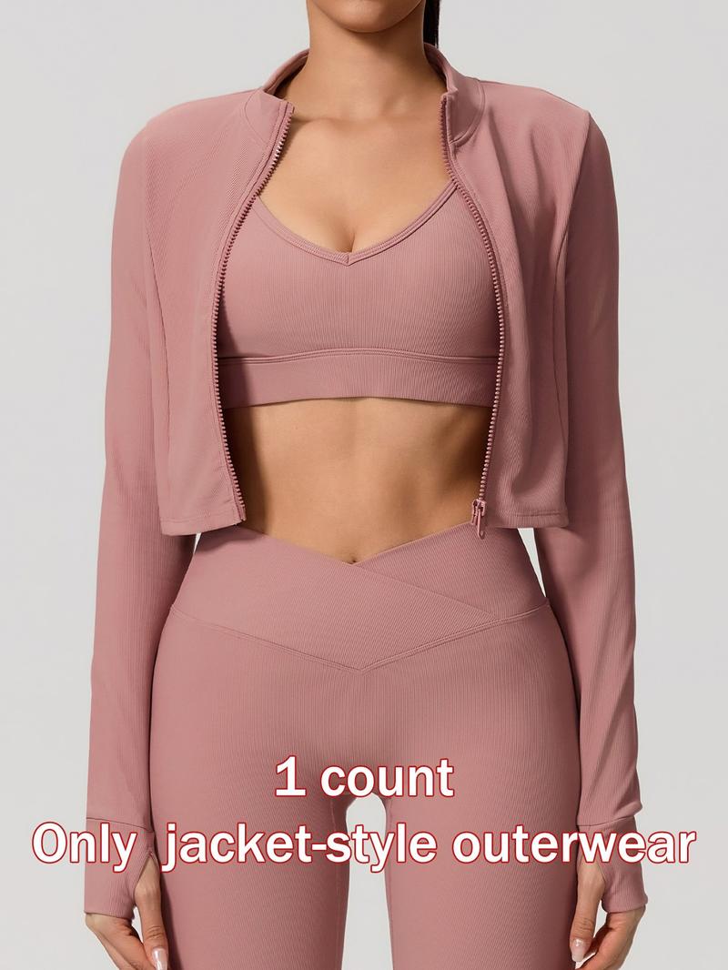 Women's Sporty Zipper Jacket, Long Sleeve Running Gym Yoga Top, High Neck Thumb Loop Cuffs, Quick Dry Polyester Spandex Fabric, Athletic Jackets