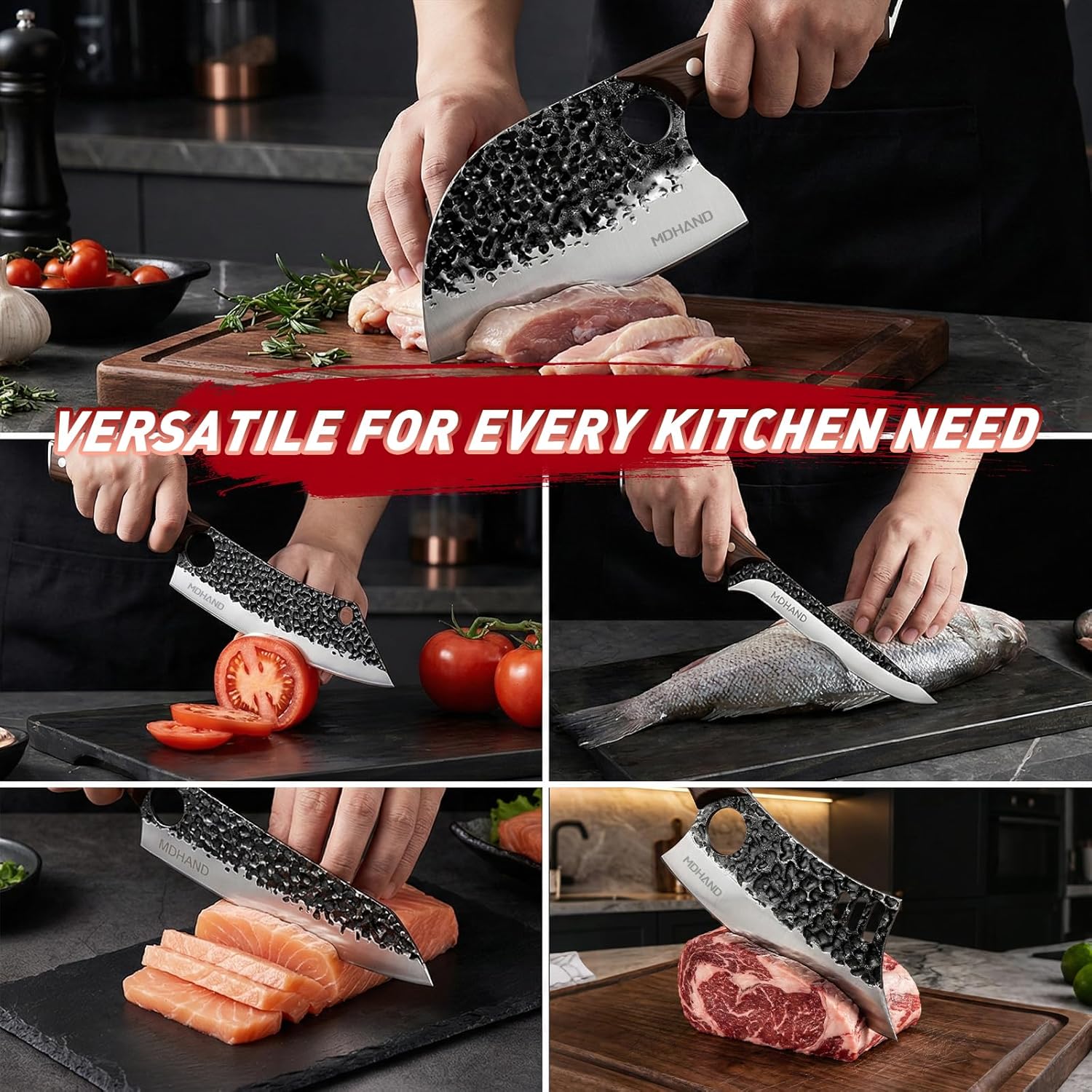 MDHAND Butcher Knife Set,  18Pcs Hand Forged Serbian Chef Knife Set with Bag, High Carbon Steel Full Tang Kitchen Knives Set, Meat Cleaver & Boning Knife for Brisket Trimming BBQ Camping, Gift for Men#fathersdaygift