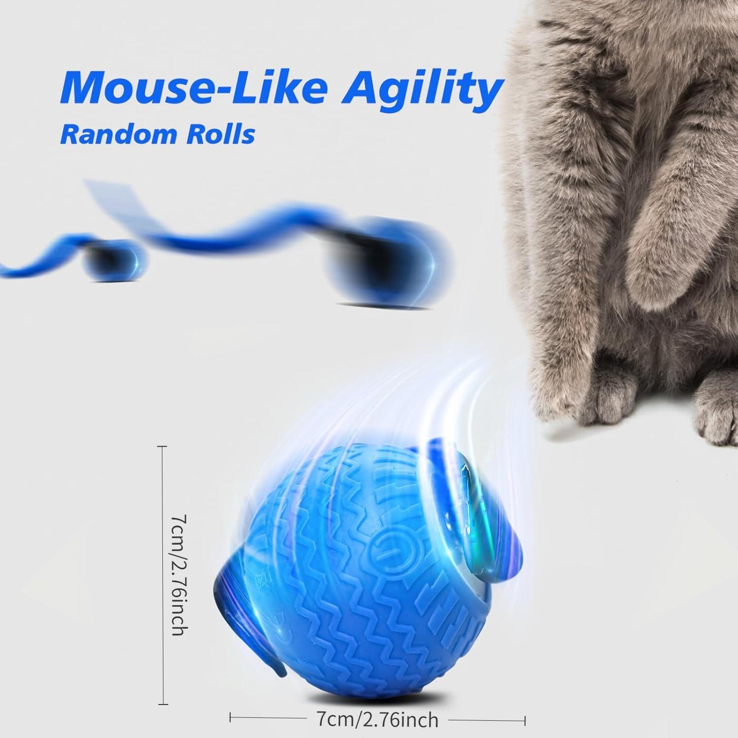 Interactive Cat Toy Ball, Automatic Interactive Pet Toy with Tail, Rechargeable Dual Speed Design for Indoor Cats, Small/medium/large Sizes，Activated with Bird Sound, Tail, Obstacle Avoidance, and Puzzle Features for Indoor Cats | Stimulates Hunting Insti