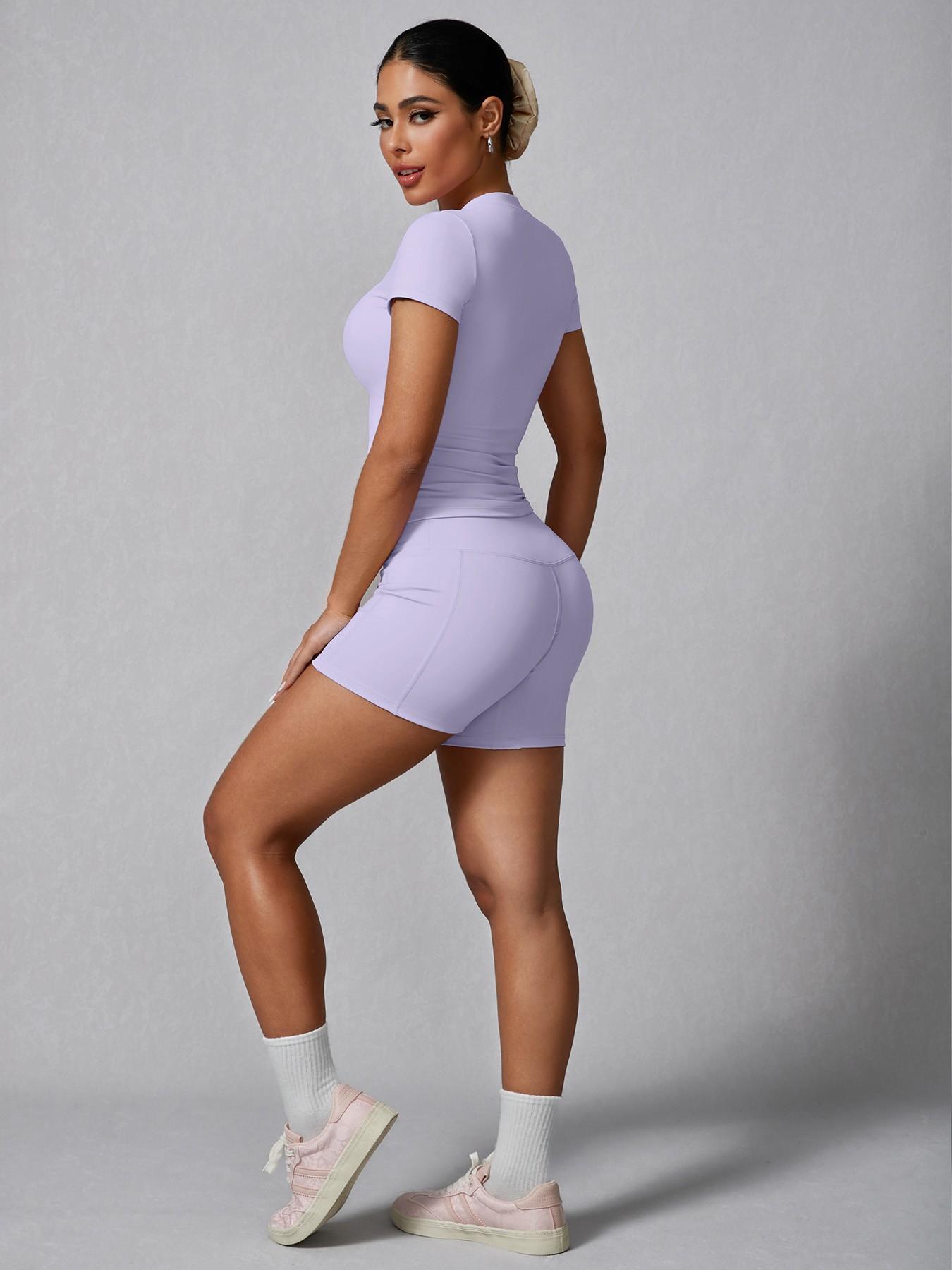 Women's Solid Ribbed Tee & High Waist Shorts Loungewear, Casual Comfy Round Neck Short Sleeve T-Shirt & Skinny Shorts PJ Set, Ladies Sleepwear for Summer, Pajama