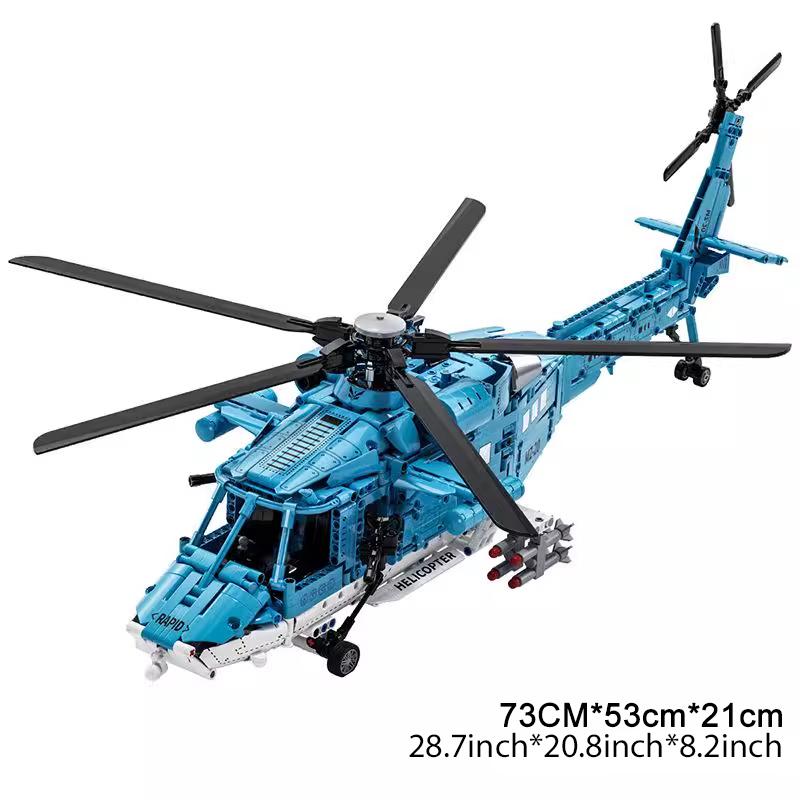 1389 Pcs Blue Armed Helicopter Model Building Kit Toy, Building Blocks Model, Cool Plane with Rotating Propeller, Creative Home Decor Gift