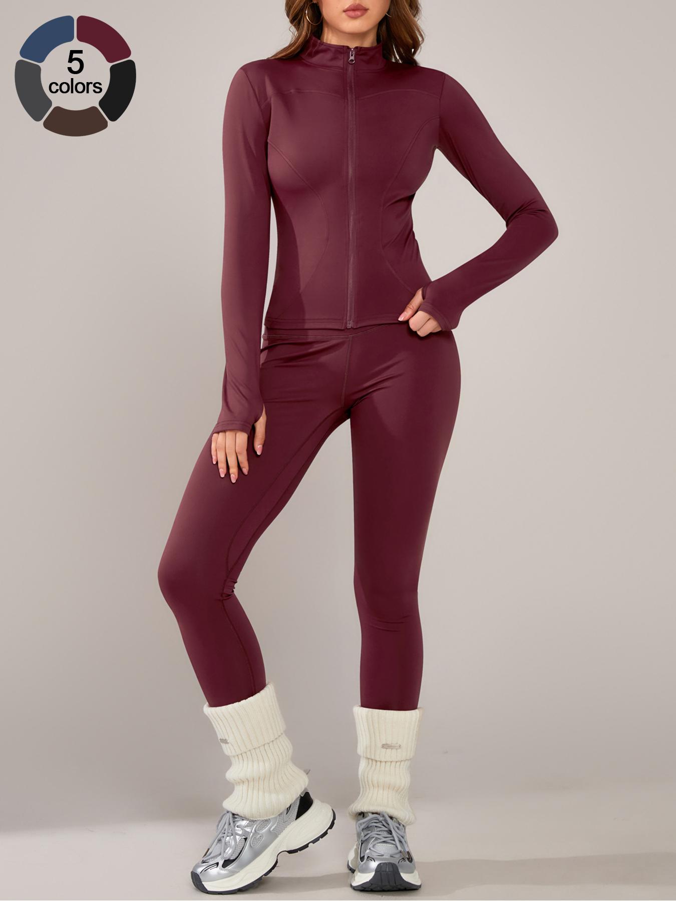 Women's Breathable Sporty Yoga Set, Tight-Fitting High Waist Pants & Long Sleeve Jacket for Fall & Winter, Clothes Set for Gym Outdoor Running