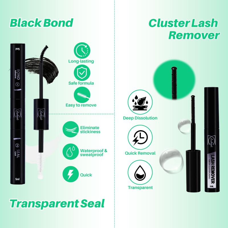 Mixed Length & Styles Individual Lashes Clusters DIY Lash Extensions Kit, 16pcs/set D Curl Cluster Eyelashes & Bond & Seal Lash Glue & Lash Remover & Lash Brush & Tweezers, Makeup Products