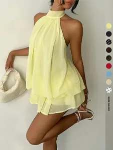Women's Summer Fashion Party Halter Tie Back Mini Dress, Slim-Fitting Casual Elegant Short Sleeveless Dress for Home Outdoor City Style