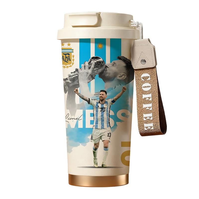 1 Pc 19/24/32oz stainless steel double wall insulated Tumbler, Hydration Tumbler, leak proof vacuum cup with handle and strap, soccer champion print, keep warm for 12 hours and cold for 24 hours, hot cold drinks, gift for men and women, birthday