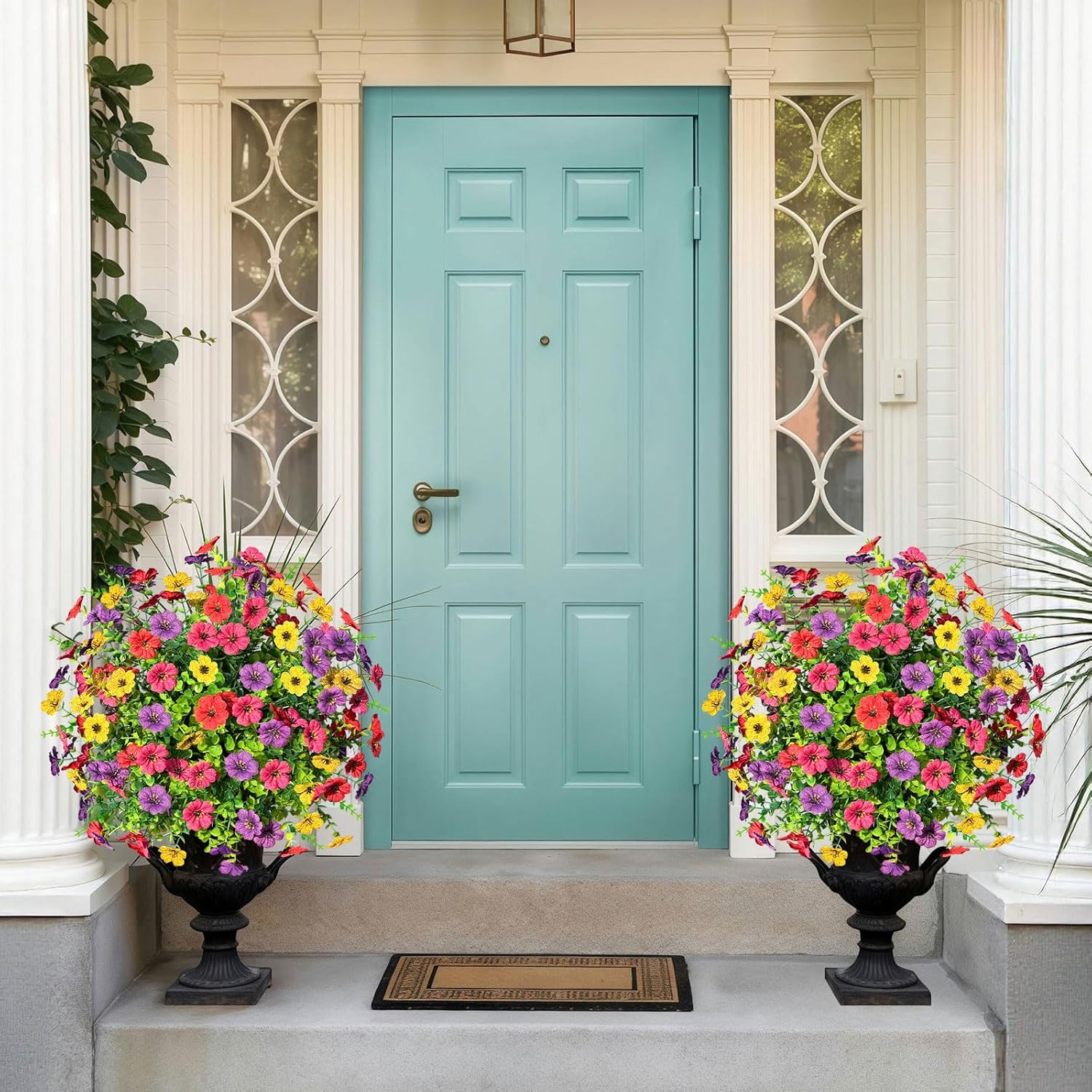 21 Inch Artificial Flower Stake Outdoor Decor - Multi-Color Garden Stakes for Yard & Lawn, No Fade Heavy Duty Plastic, All Season Decoration (Mixed Color)