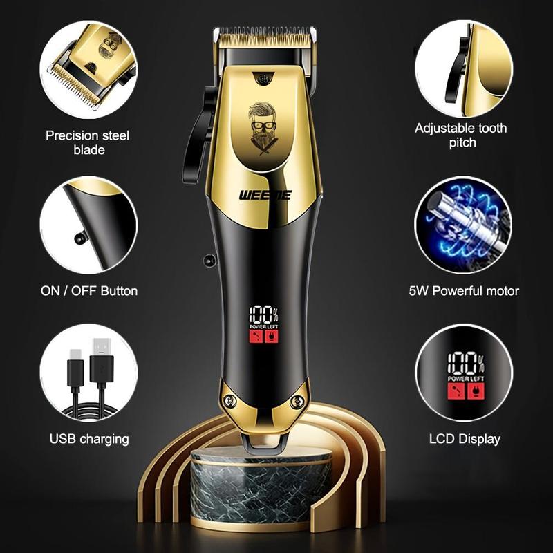 3-Piece Professional Blonde Hair Clipper & Trimmer Kit for Men - USB-Rechargeable Barber Set Featuring LCD Display, Adjustable Blade Hair Clippers, and Professional Men's Trimmer 3-Piece Professional Blonde Hair Clipper & Trimmer Kit for Men - USB-Rechargeable Barber Set Featuring LCD Display, Adjustable Blade Hair Clippers, and Professional Men's Trimmer