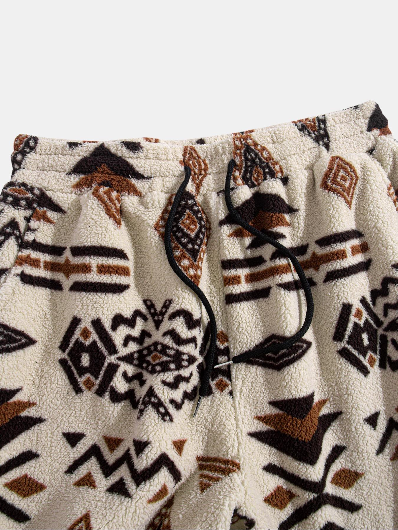 Men's Ethnic Style Plush Print Hoodie Set, Soft Comfortable Fabric, Casual Sportswear for Daily Wear & Outdoor Activities