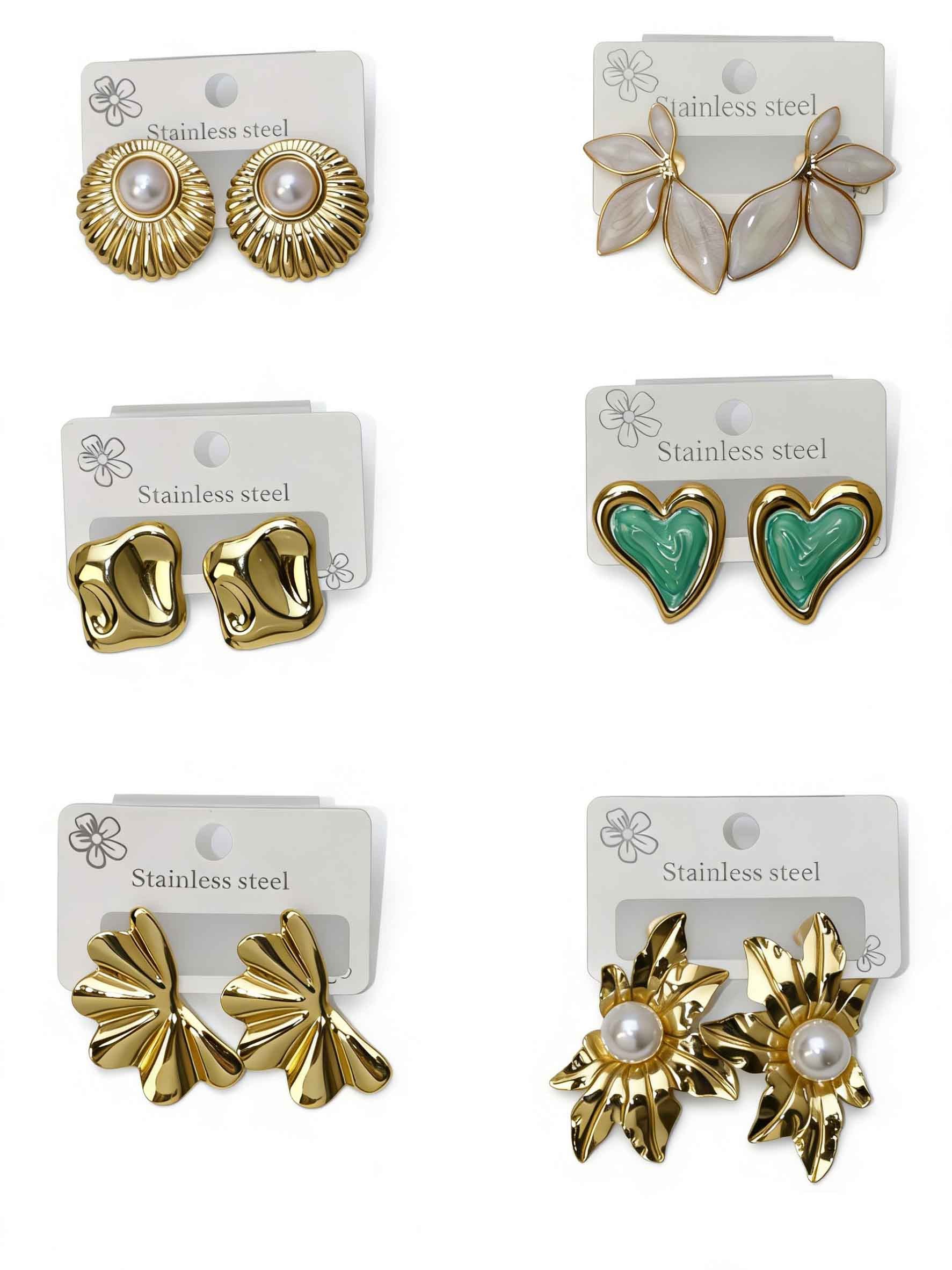 18K Gold Plated Stainless Steel Stud Earrings for Women, Hypoallergenic Non Tarnish Waterproof Teardrop Pearl Heart Geometric Statement Fashion Jewelry