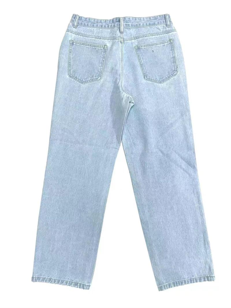 Men's Y2K Korean Style Hip-Hop High Street Ripped Washed Denim Jeans, Loose Casual Trendy Wide Leg Long Pants with Pockets