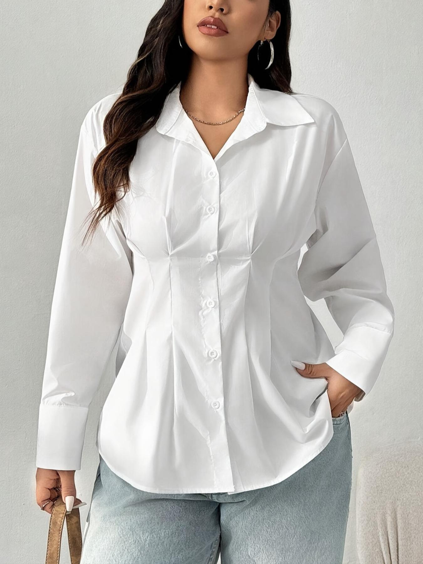 Elegant Plus Size Women's Solid Color Long Sleeve Shirt, Stylish Casual Blouse for Everyday Wear, Comfortable and Versatile Clothing